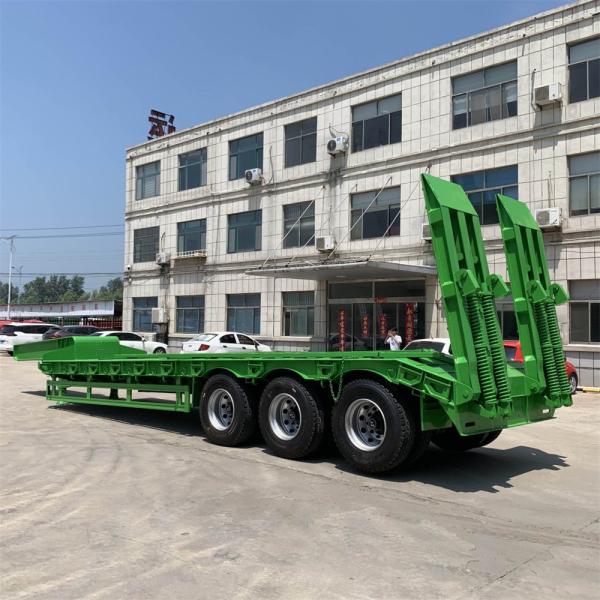 3-Axle 60t Dump Semi-Trailer with Hydraulic Ramp Low Bed Trailer and 4/5/6mm Thick Grid Plate