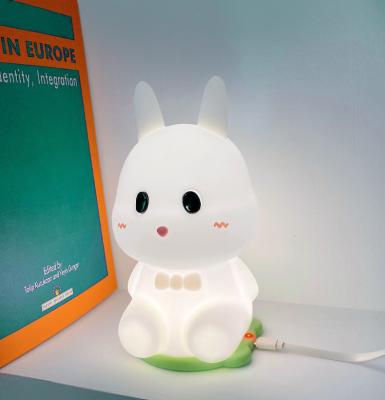 LED Silicone 7 Color Pat Bedside Rabbit Night Light Touch Sensor  With USB Charge