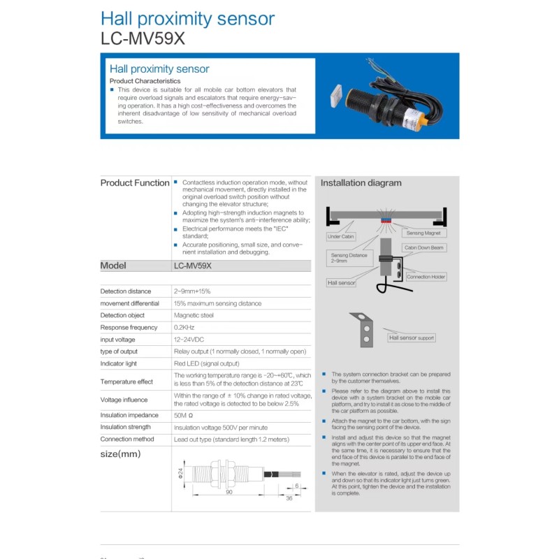LC-MV59X Hall Proximity Sensor Elevator Load Measuring Device, Weighing Device, Overload Switch, Magnetic Switch