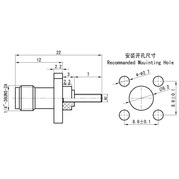 SMA Female Flange-Mounted RF Coaxial Socket
