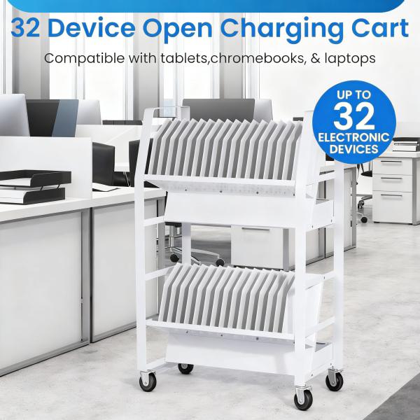 32 Device Tablet & Laptop Charging Cart With Adjustable Slots | Secure Mobile Charging Station