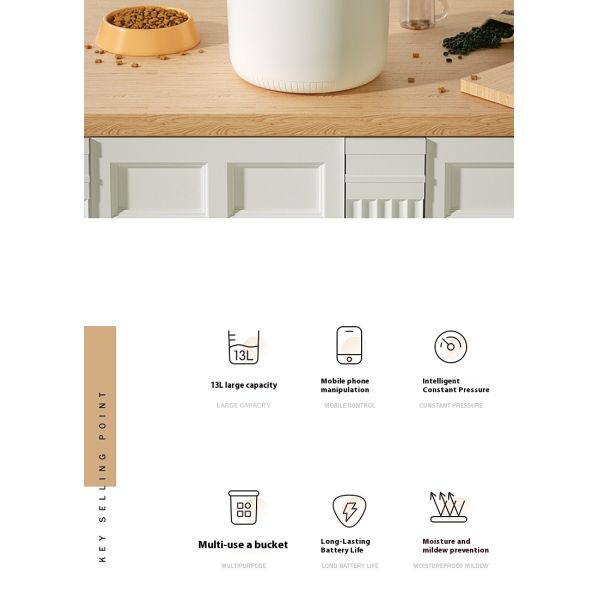 Smart Pet Solid Pattern 13L Eco-Friendly Moisture-Proof Storage Bucket Automatic Cat/Dog Grain Vacuum Bucket Battery Cat