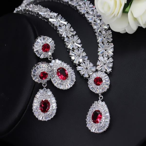Water Drop Rhinestone Necklace & Earrings Full Crystal Necklace & Earrings  Wedding Jewelry Set