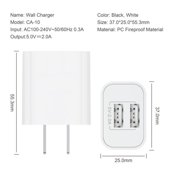DC5V 2.1A US Plug USB Charger Over Heating Protection Quick Wall Charger