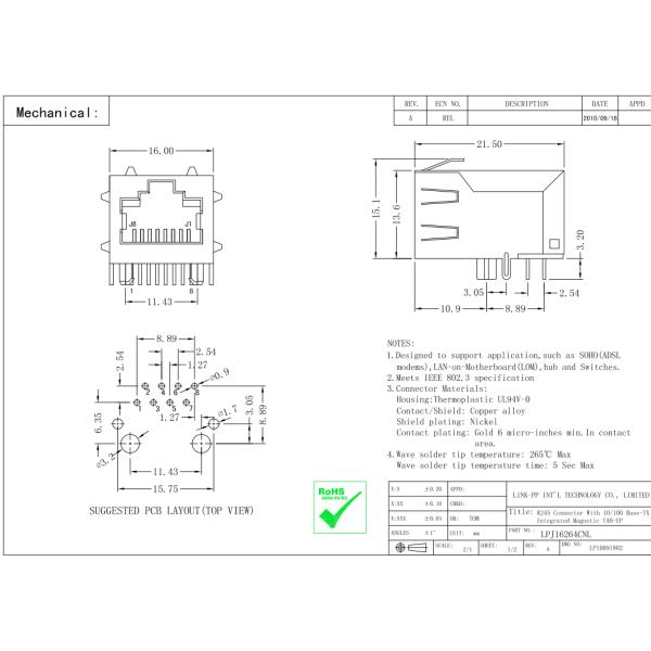 Cruz 1-1840775-1 RJ45 Jack modular 1PORT 100 BASE-T de LPJ16264CNL
