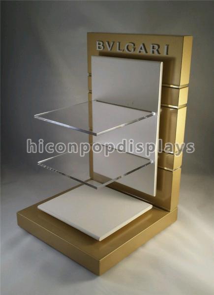 Counter Top POP Merchandise Displays 3 Layer Golden Spectacles Optical Display Stand