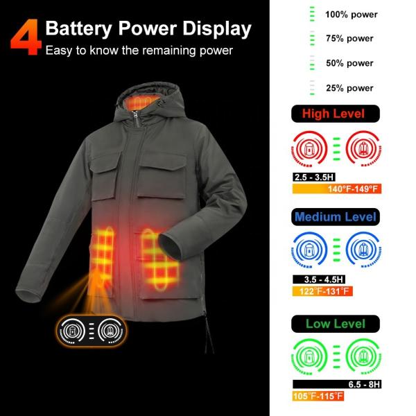 Winter Electric Heated Jacket Carbon Fiber Softshell Waterproof Down Jacket With Hoodie