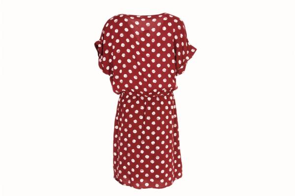 V Neck Elastic Band Ladies Dress Clothing 100% Viscose Polka Dot Red Dress