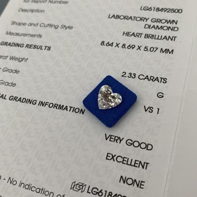 2.33ct Lab Grown Diamond Heart Cut CVD G VS1 2EX N IGI Artificial Diamonds