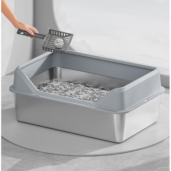 Stainless Steel High Lid and Footboard Semi-Automatic Quick Cleaning Cat Litter Box