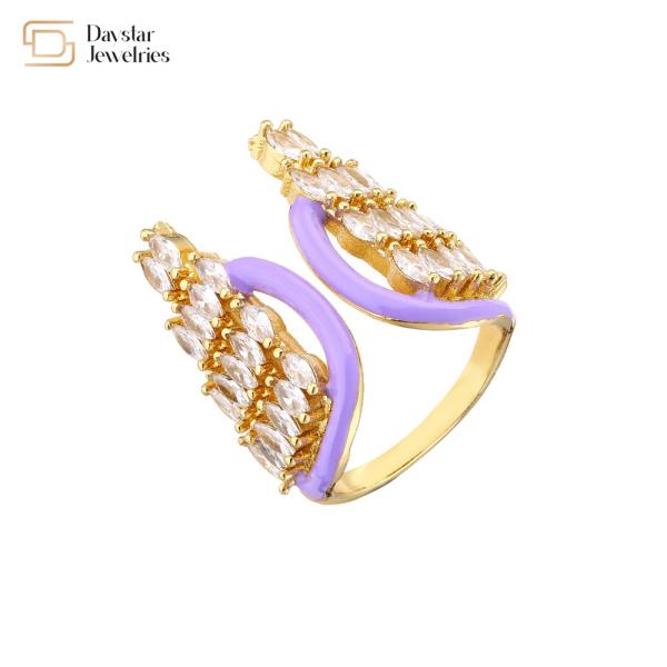 Colorful Enamel Butterfly Angel Wing Christmas Tree Rings Zircon Adjustable