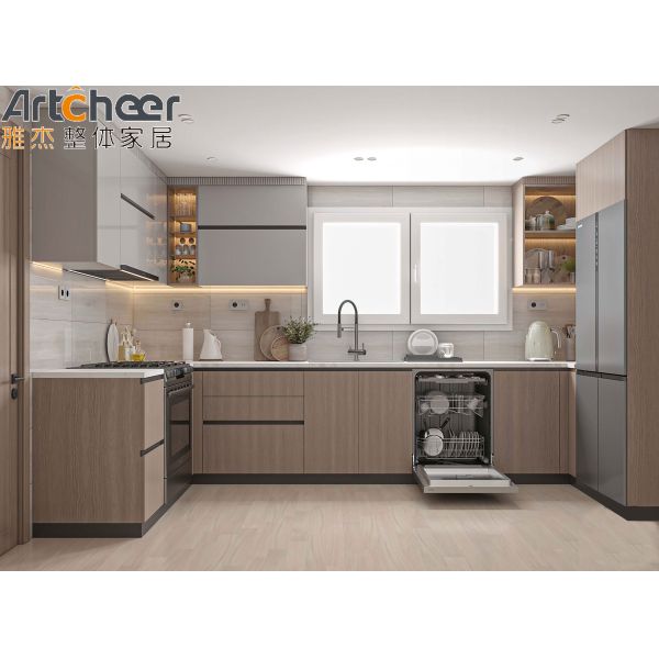 U Shape Kitchen Cabinet with Quartz Stone Table Top, 3 Years Guarantee, and Customized Color