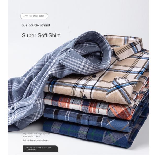 Plus Size Business Shirts in 100% Cotton with Brushed Plaid Collar and Long Sleeves