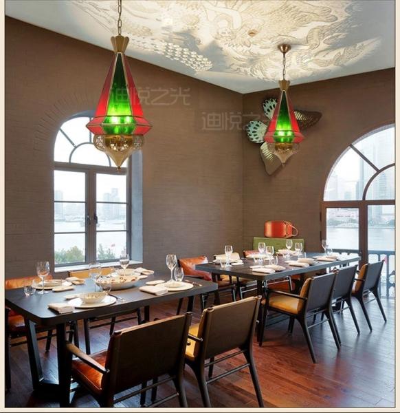 Lamp Luminous Flux lm 80 Handmade Copper Chandelier for Arab Muslim Vintage Style Stained Glass Interior Lighting Fixtures