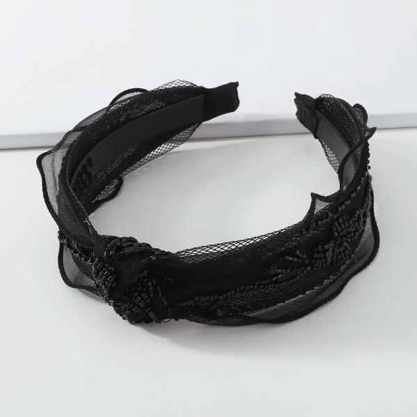 Hair accessories headbands Lace fabric beaded knot hoop Net red temperament high cranial top hair accessories