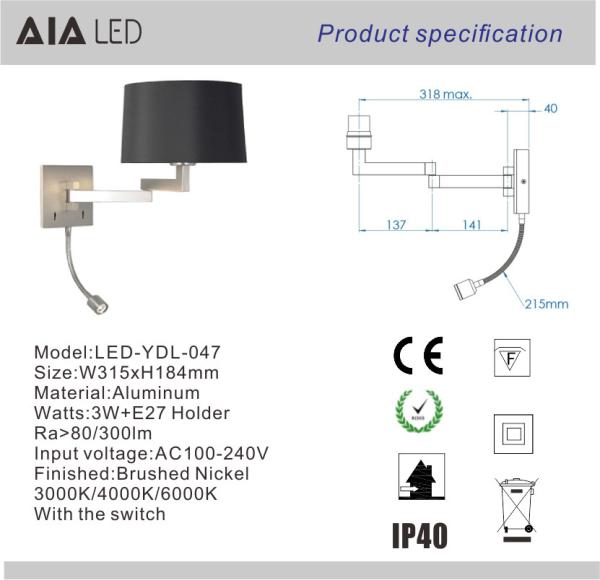 Hotel room bedside rocker wall lamp reading lamp engineering custom telescopic wall lamp with flexible small spotlight