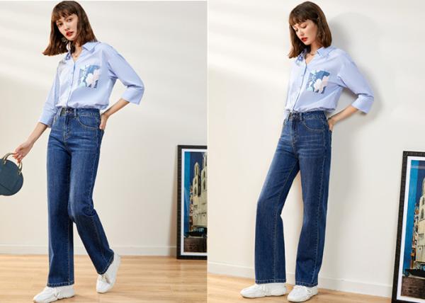 Wide Leg Dark Wash Womens Denim Jeans , XS - XXL High Waist Flare Jeans