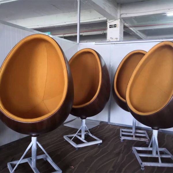 Living Room Chair Walnut Veneer Fiberglass Pointed Ball Oval Egg Shell Type Lounge Chair Space Capsule Bubble Seat