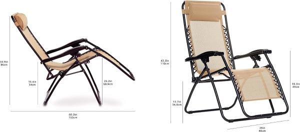 Outdoor Textilene Adjustable Zero Gravity Folding Reclining Lounge Chair With Pillow, 26, Beige