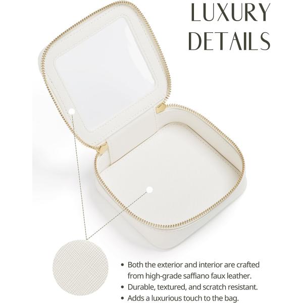 Small Cosmetic Bag for Purse Mini Makeup Bag for School Cute Clear Make Up Pouch for Travel Tiny Leather White Make Up O