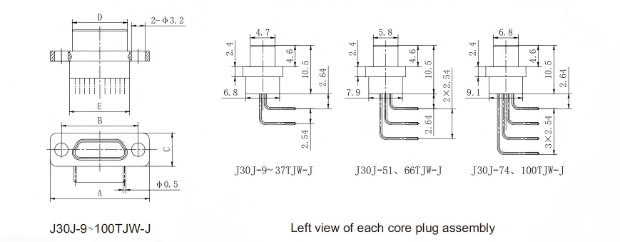 Miniature 25 Pin Male Connector R/A PCB Plug Connector Customized J30J-25TJW-J