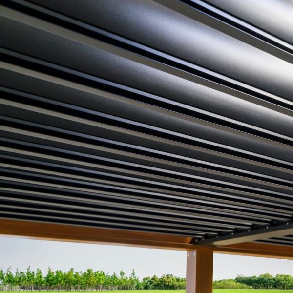 Modern Aluminum Terrace Canopy Roof Louvered Arbours Rot Proof Wooden Coated Pergola