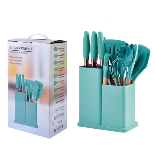 19 Pcs Wooden Handle Silicone Kitchenware Set for Cooking Tools and Stocked Restaurant