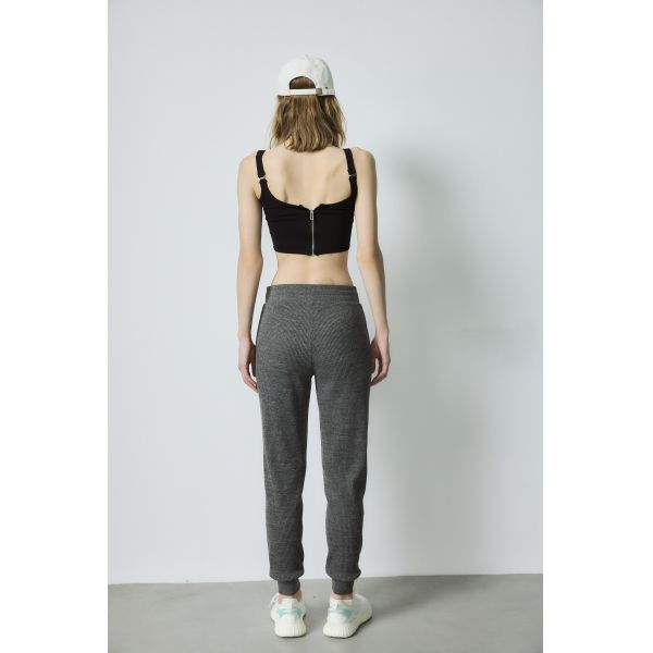 Gray Ribbed Yoga Wear Cropped Workout Tank 42in Drawstring Jogger Pants Set