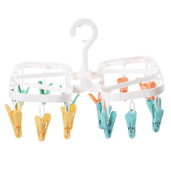 24 Clamps Folding Clothes Hanger Clips Hold Socks Underwear Bra Windproof