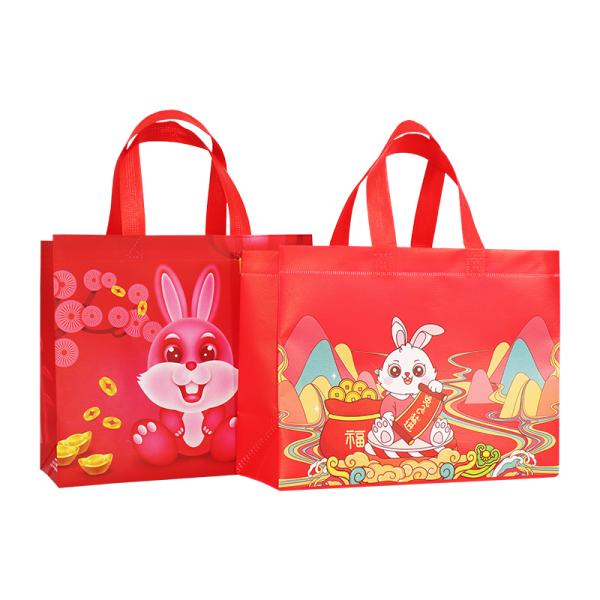 Logo Printed Rabbit Year Gift Bag Non Woven Shopping Bags Custom Biodegradable