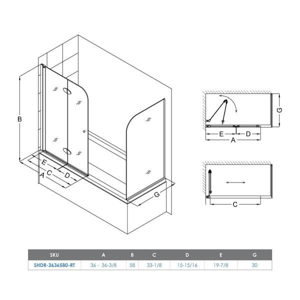 6 мм закаленный стеклянный экран ванны с ручкой из нержавеющей стали