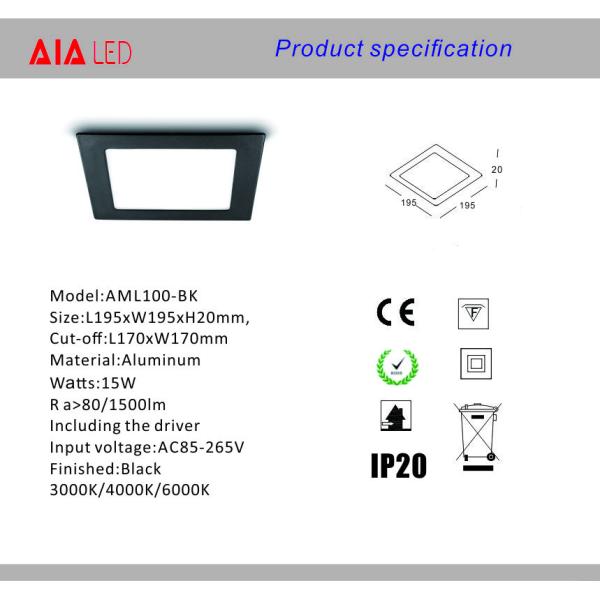 SMD 15W economic black price ultrathin LED Panel light recessed mounted downlight for living room