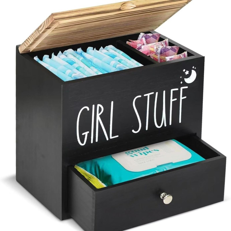 Wooden Clamshell Storage Box Laundry Coagulant Storage Box Household Solid Wood Sanitary Napkin Storage Box