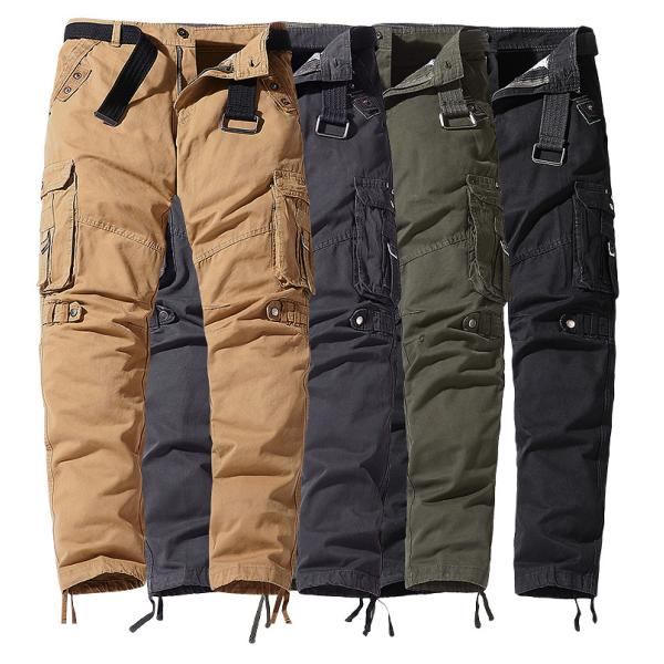 100% хлопок одежды Streetwear 29-38 брюк груза размера длинных прямых с поясом для людей