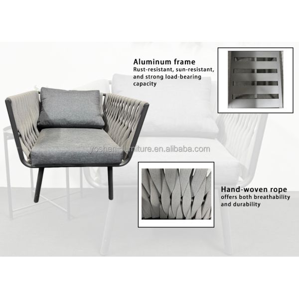 Outdoor Rope Woven Armchair with Cushion for Patio Garden Balcony