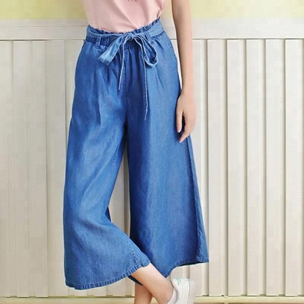 100% Lyocell new designs photos wide leg ladies pants women bell-bottom jeans