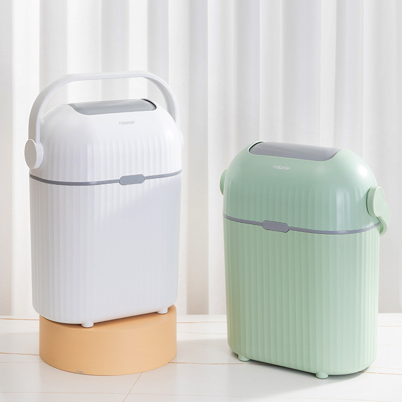 Creative Shake Lid Anti-smell Household Toilet Bedroom Plastic Seal Handle Diaper Waste Paper Storage Bin