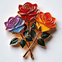 Magnéte de réfrigérateur en alliage de zinc rose bouquet avec feuilles métalliques