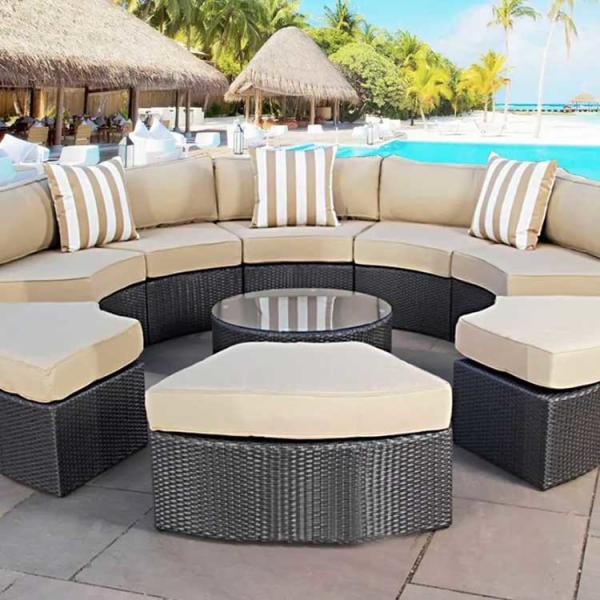 Round Lounge Outdoor Beach Furniture Sofa PE Rattan Washable