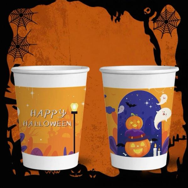 オーダーメイド印刷 ハロウィーン用紙カップ 蓋とストロー 熱い/冷たい飲み物とパーティー用