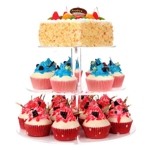 3 Tier Cupcake Acrylic Stand Round Lucite Cupcake Holder For Wedding / Birthday