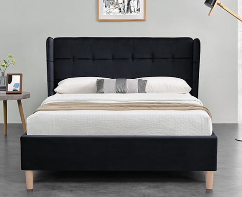 Full Bed Velvet Black Frame OAK Plastic Legs