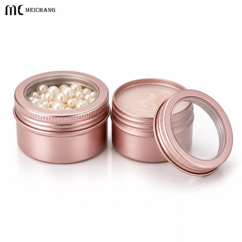 15ml–150ml Round Aluminum Screw Top Tin Jar with Clear PVC Window Lid (MC-809）
