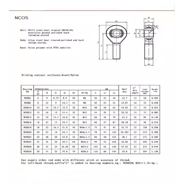 NCOS8 Chromoly Alloy Steel Heim Joint Loader Slot Male Threaded Rod End Bearing for 4x4 Off-Road Vehicle