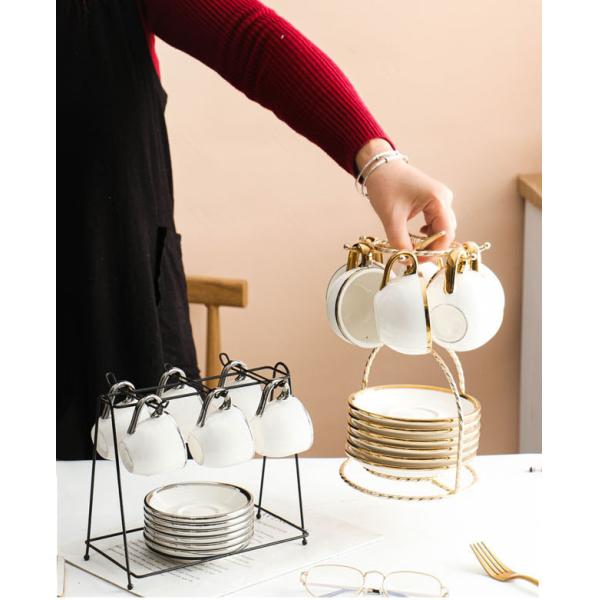 Round Plain White Novelty Ceramic Tea Cups Gold Rim printing