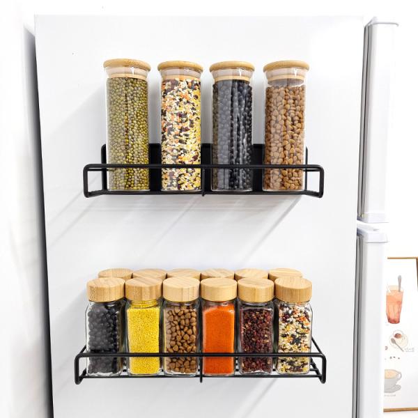 Single Tier Magnetic Spice Storage Racks in Black Color for Kitchen Organization
