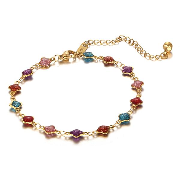 Fashion new colorful anklet girl 18K golden OEM logo words bell beach titanium steel foot accessories wholesale