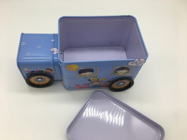 Candy Storage 2 Tin Branded Gift Boxes Blue Car Shape With Four Wheels For Kids