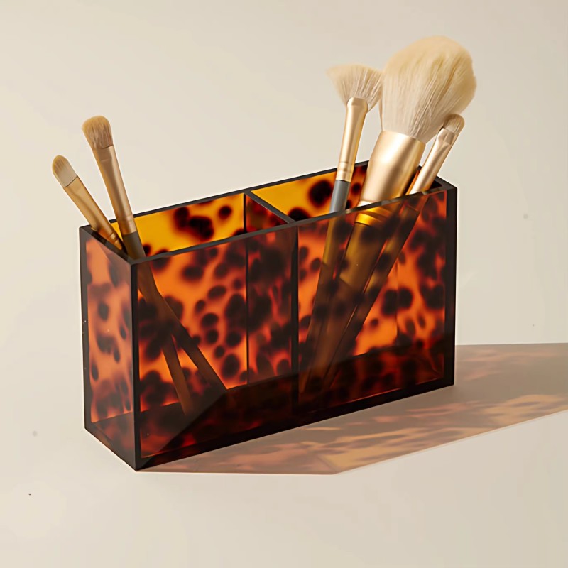 Factory Innovation Leopard-print Acrylic Box-shaped Customizable Makeup Organizer Desktop Storage Box