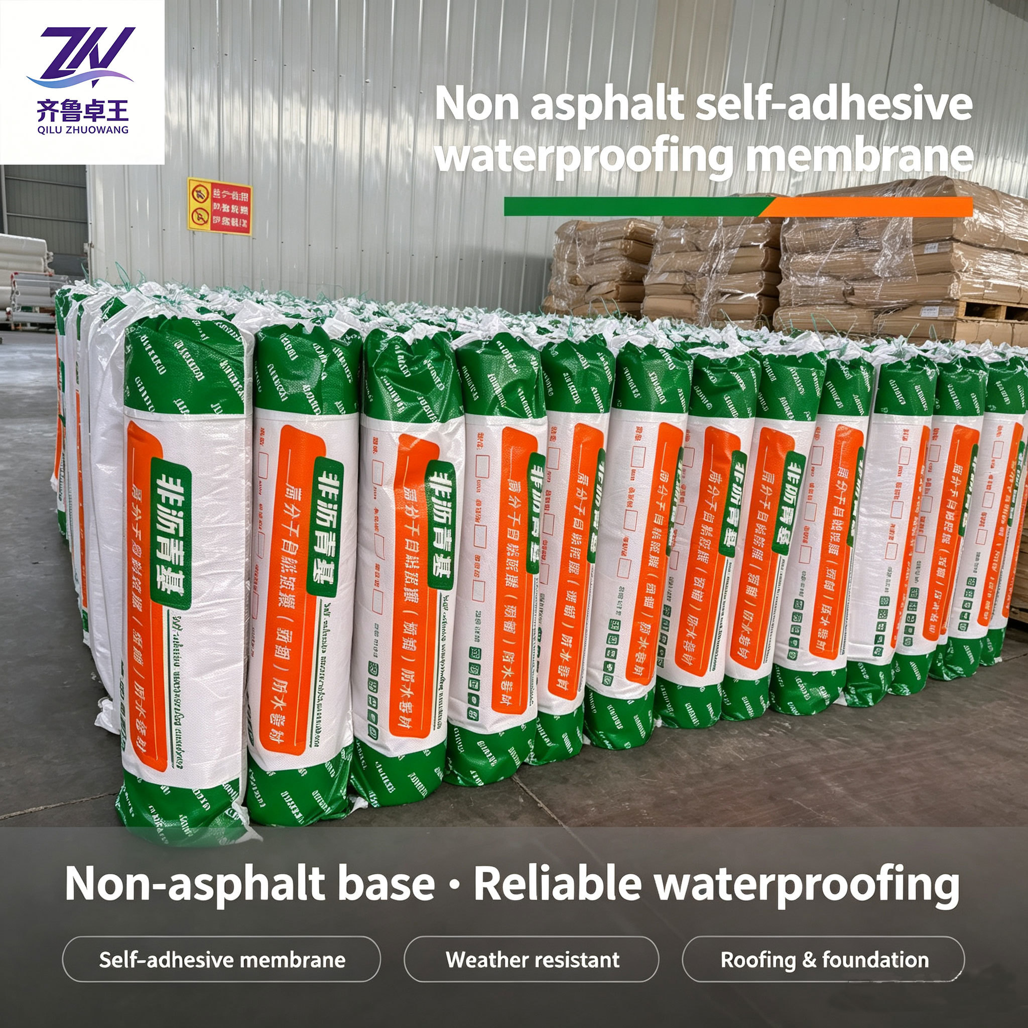 Pre-Applied Non-Asphalt Polymer Waterproofing Membrane with High Tensile Strength and UV Resistance